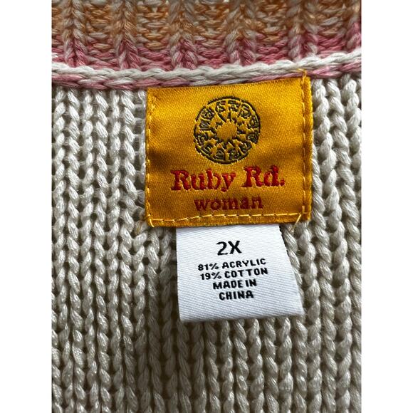 Ruby Road open front pastel loose knit cardigan sweater boho plus sz XXL 2X - Picture 5 of 6